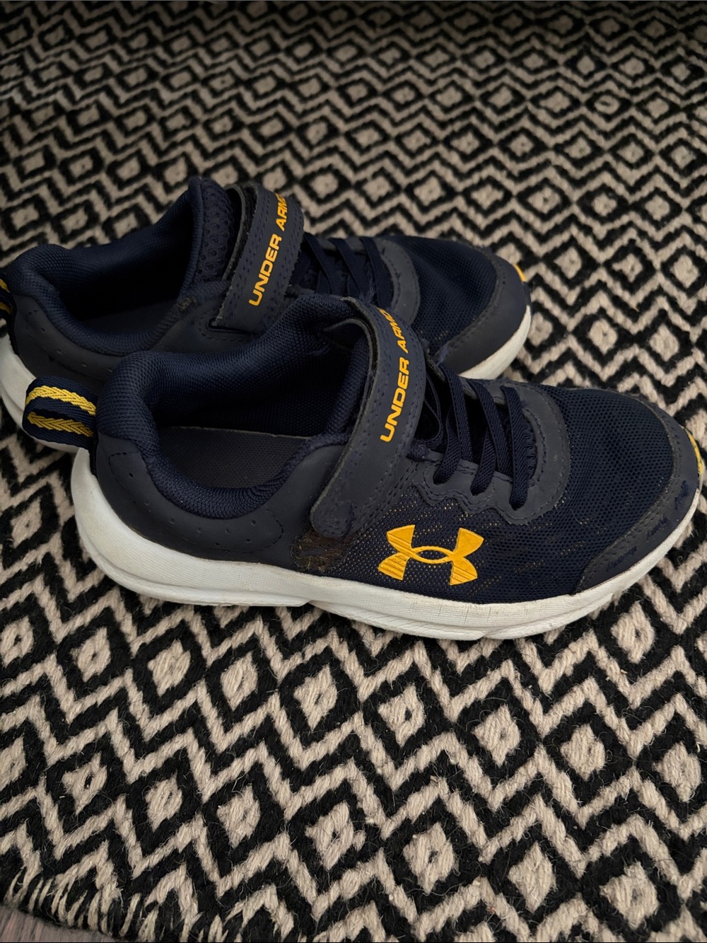 Under Armour Navy and Yellow Kids Athletic Sneakers
